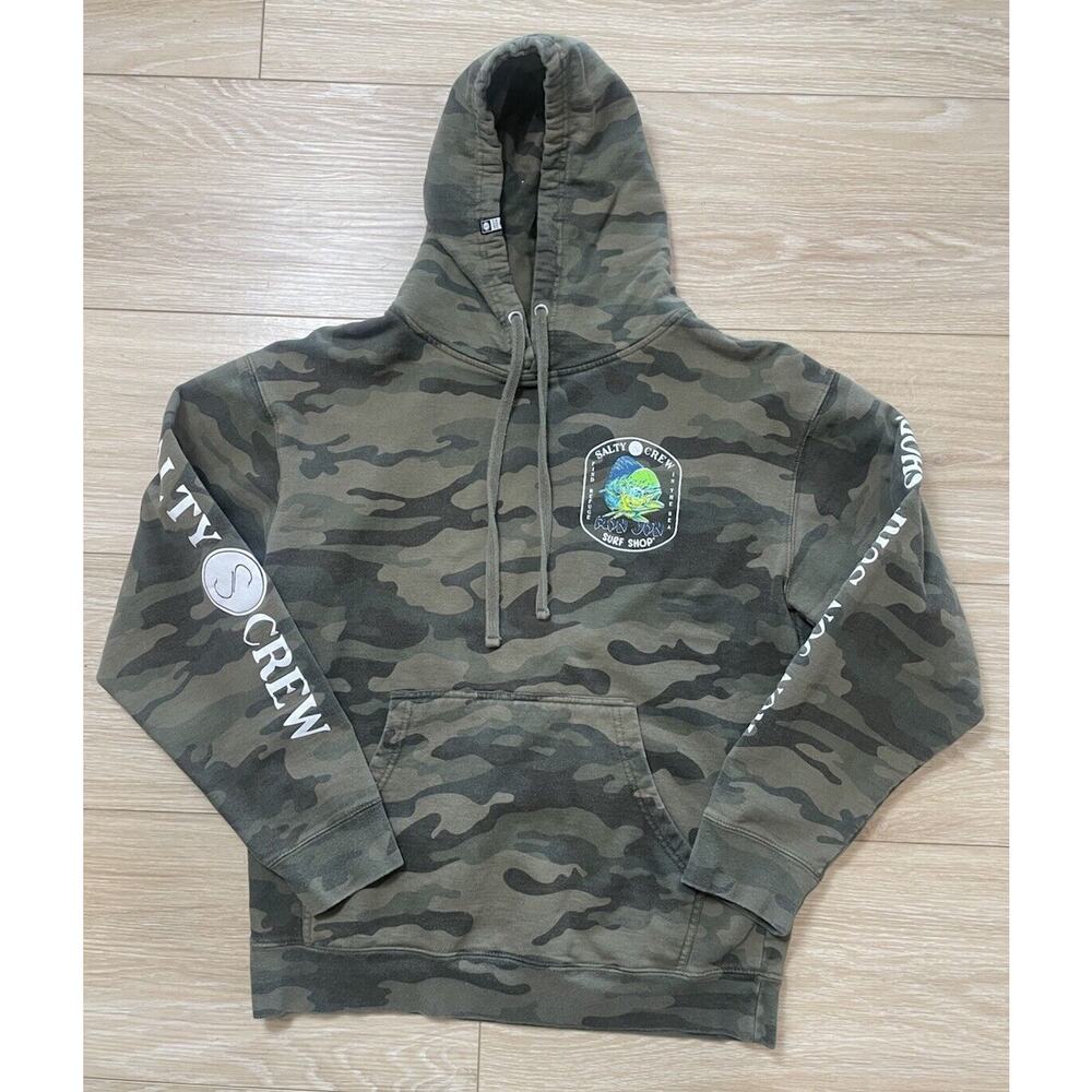 Salty Crew x Ron Jon Surf Camo Hoodie Men's Medium Long Sleeve Logo Graphic M
